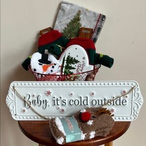 Festive Holiday Gift Basket with Sign baby it’s cold outside